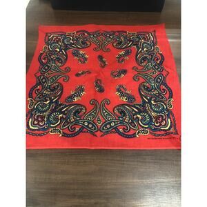 Vtg Bandana Cotton Paisley Handkerchief Made in USA Red Multicolor Crafted Pride